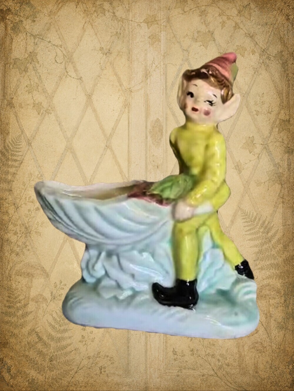 Forgotten Gardens 🥀🧚‍♂️ Vintage Pixie Elf & Wheelbarrow Planter
